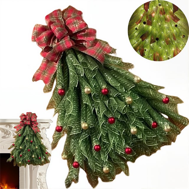 Grinalda de árvore de Natal, decoração de arco festiva e lindamente projetada, adequada para decoração de casa de interior e exterior (brilhante)