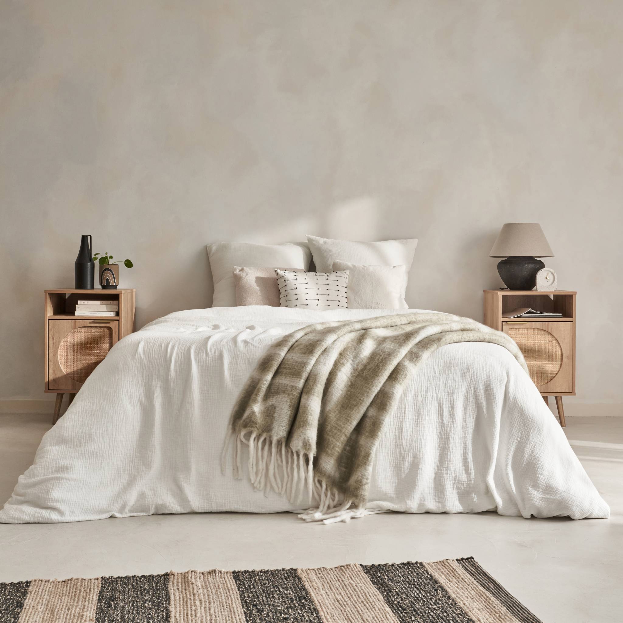 Set di 2 comodini, decoro in legno, canalina arrotondata, Marrone naturale - 5