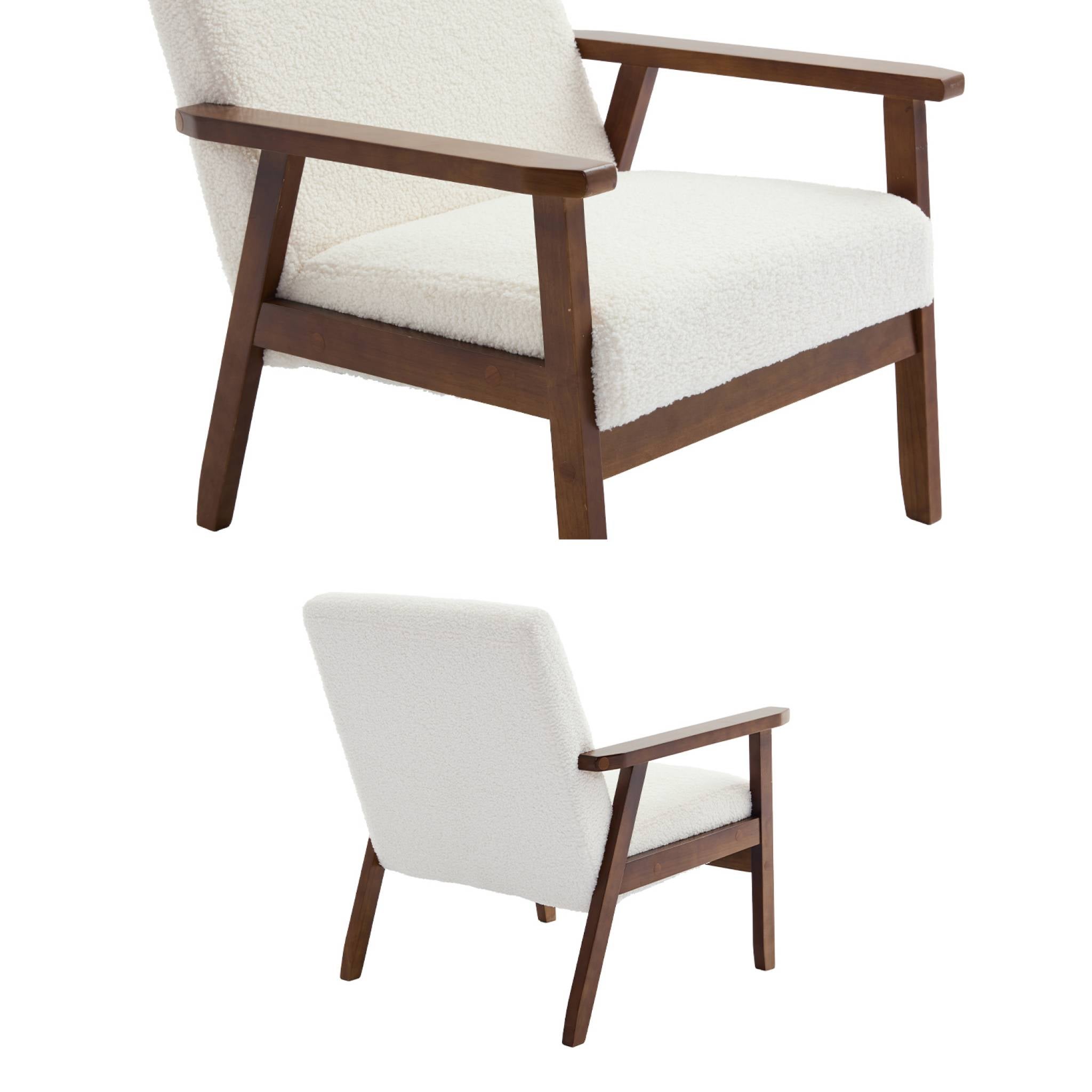 Fauteuil scandinave en bois d'hévéa teinté noyer clair et tissu bouclette. Isak. L 61 x P 65 x H 73cm - 6