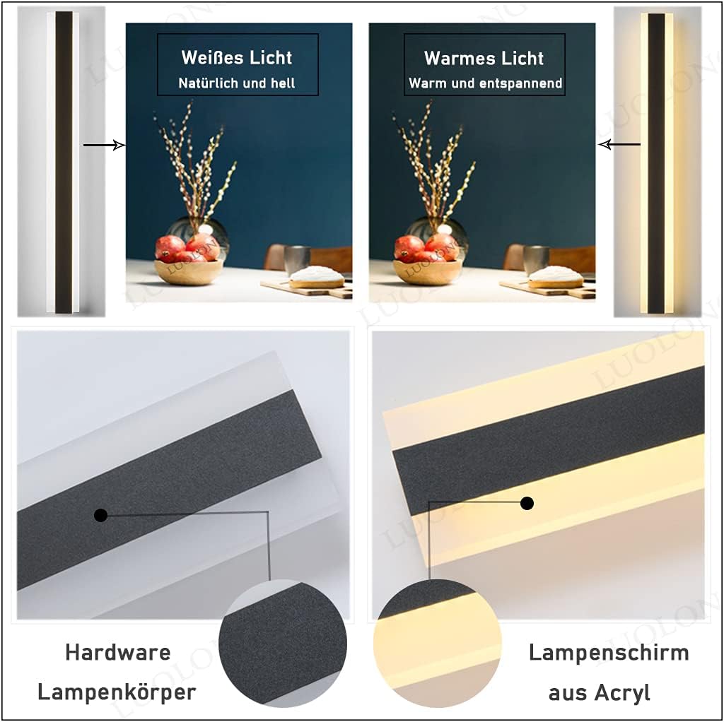 Bandeau lumineux noir pour éclairage mural extérieur - 60 cm, lumière chaude - 4