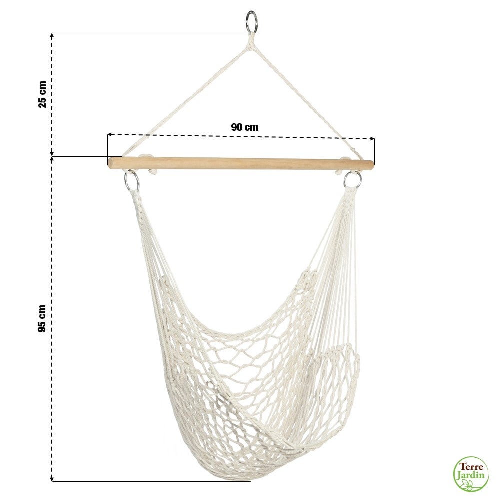 Chaise suspendue hawaïenne en corde tressée blanche avec anneau en métal – Idéale pour le salon, la chambre ou le jardin - 2