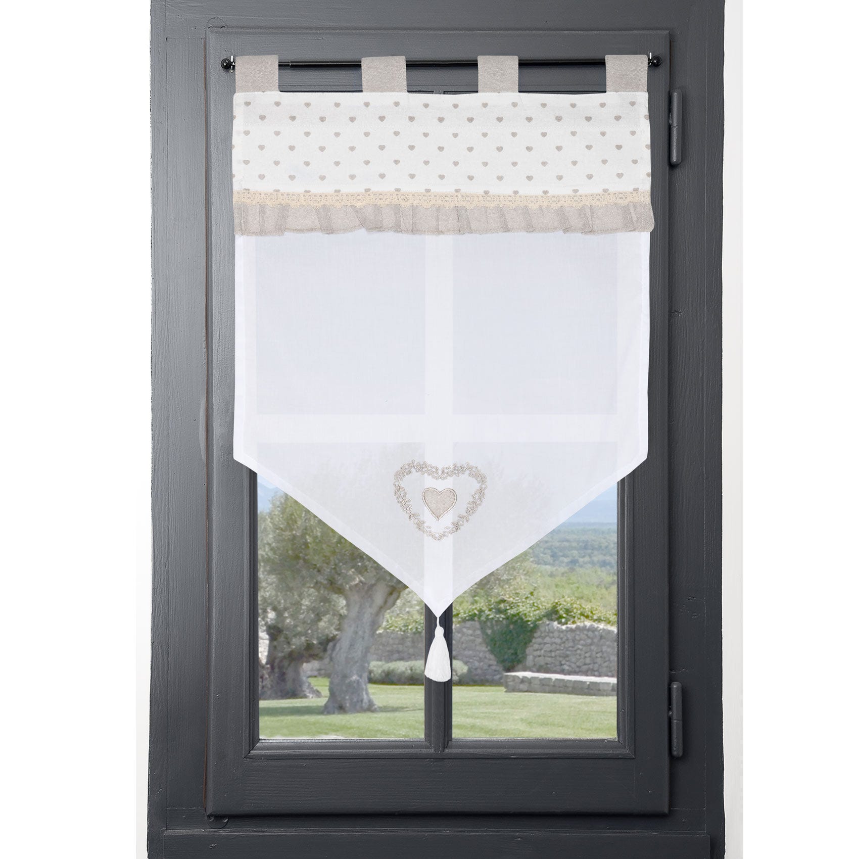 Rideau Brise-Bise Blanc Élégant Corazon – Batiste Fine Avec Bordure Crochet Cœurs, 30 X 90 Cm, Style Bistrot Charmant