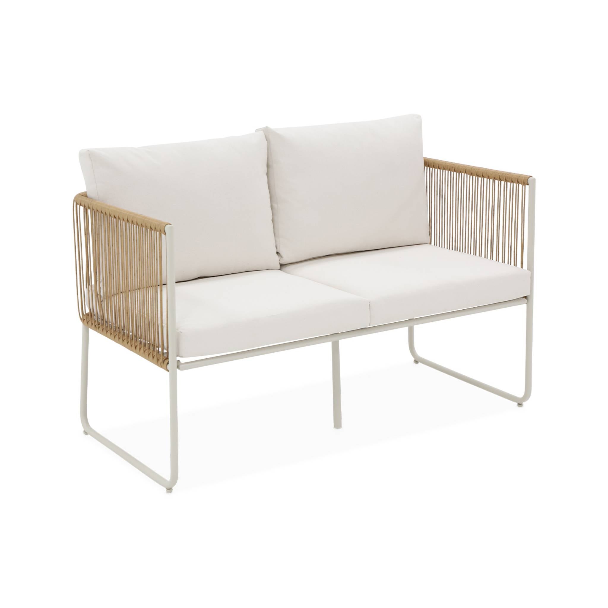 Conjunto de jardín, ratán y acero, 4 plazas Natural - 115x60x68 cm - 4