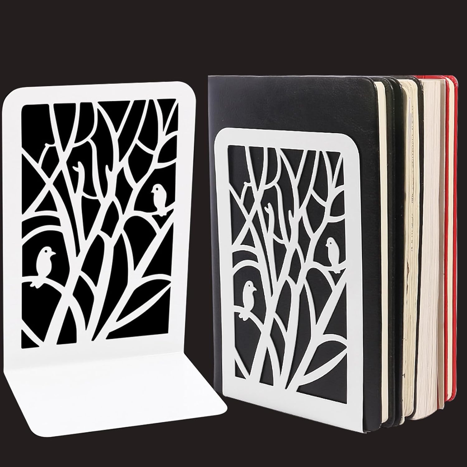 Lot De 2 Serre-Livres Métal Design Colibri – Supports Antidérapants Noirs Pour Bureau & Bibliothèque