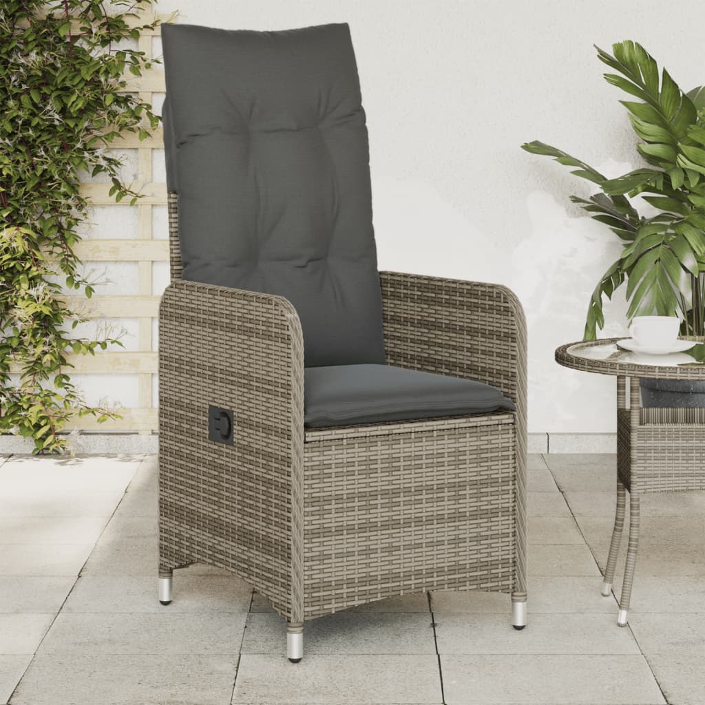 Sillones Reclinables De Jardín Con Cojines - Juego De 2, En Ratán Sintético Gris, Resistentes Y Cómodos