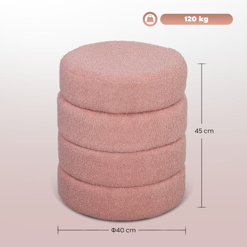Tabouret rond en peluche douce,rose,capacité 120kg,dimensions 40x45 cm - 3