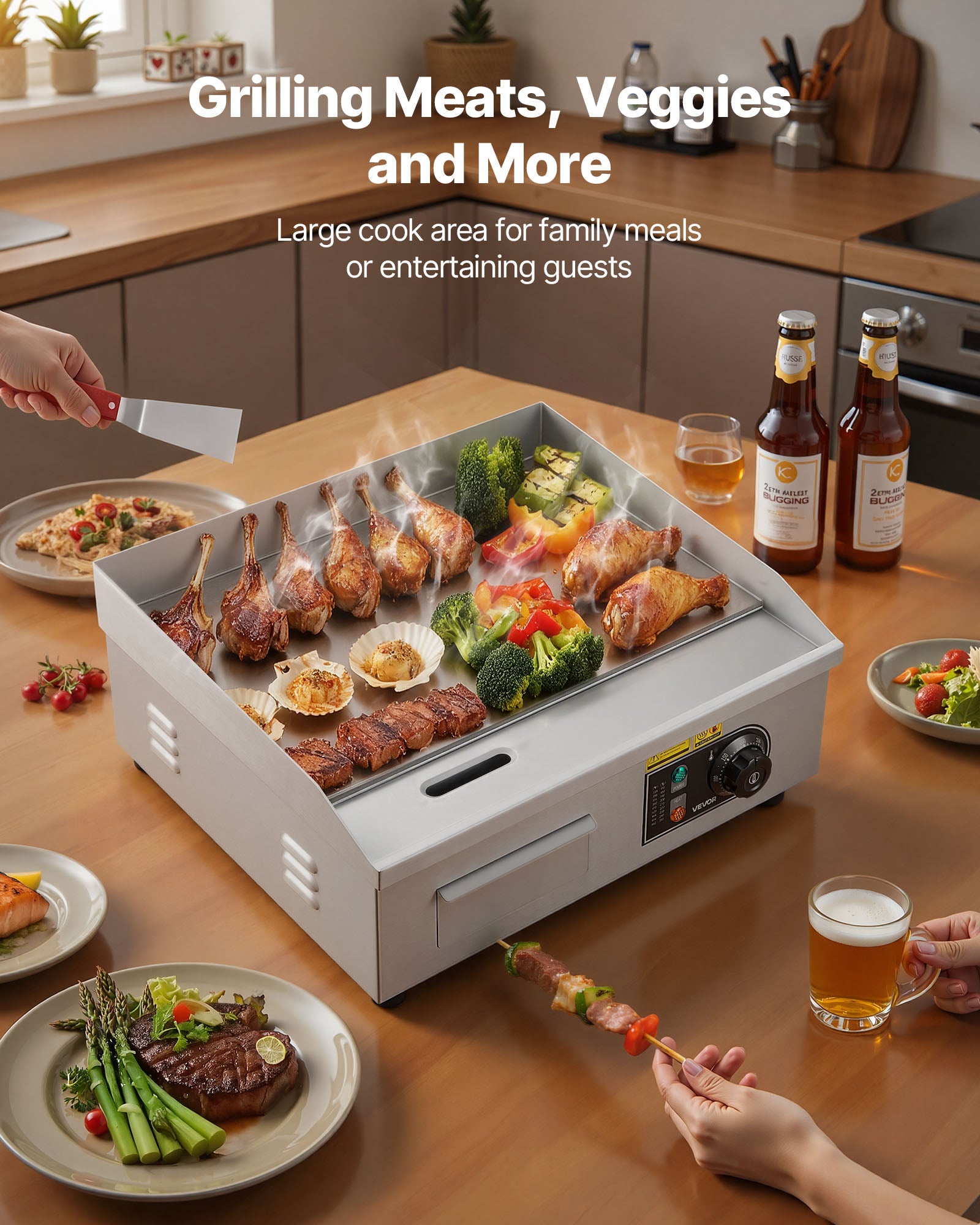 Plancha Électrique VEVOR 2800 W 45x30 cm, Plaque à Snacker avec Température Réglable 50 à 300 °C, Plaque Cuisson Lisse, avec 2 Spatules et 2 Pinceaux - 2