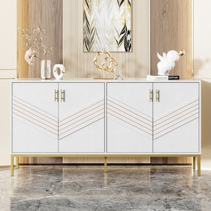 Cassettiera Credenza 4 Ante Nero E Oro - 124x81x39,5 Cm - Armadio Con Ripiani Regolabili - Per Cucina, Soggiorno, Camera