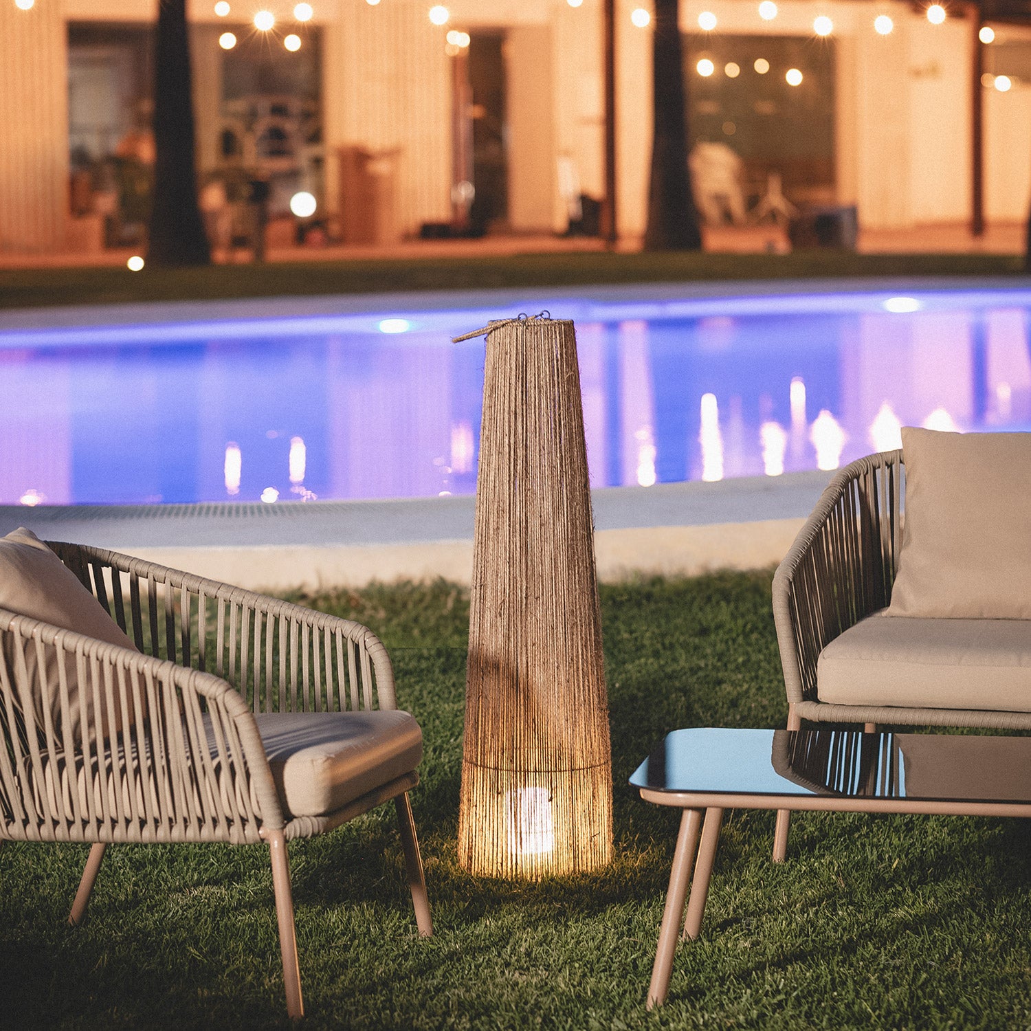 Lampadaire LED 1W Extérieur Nora - 1000 mm - Corde de Chanvre - 8