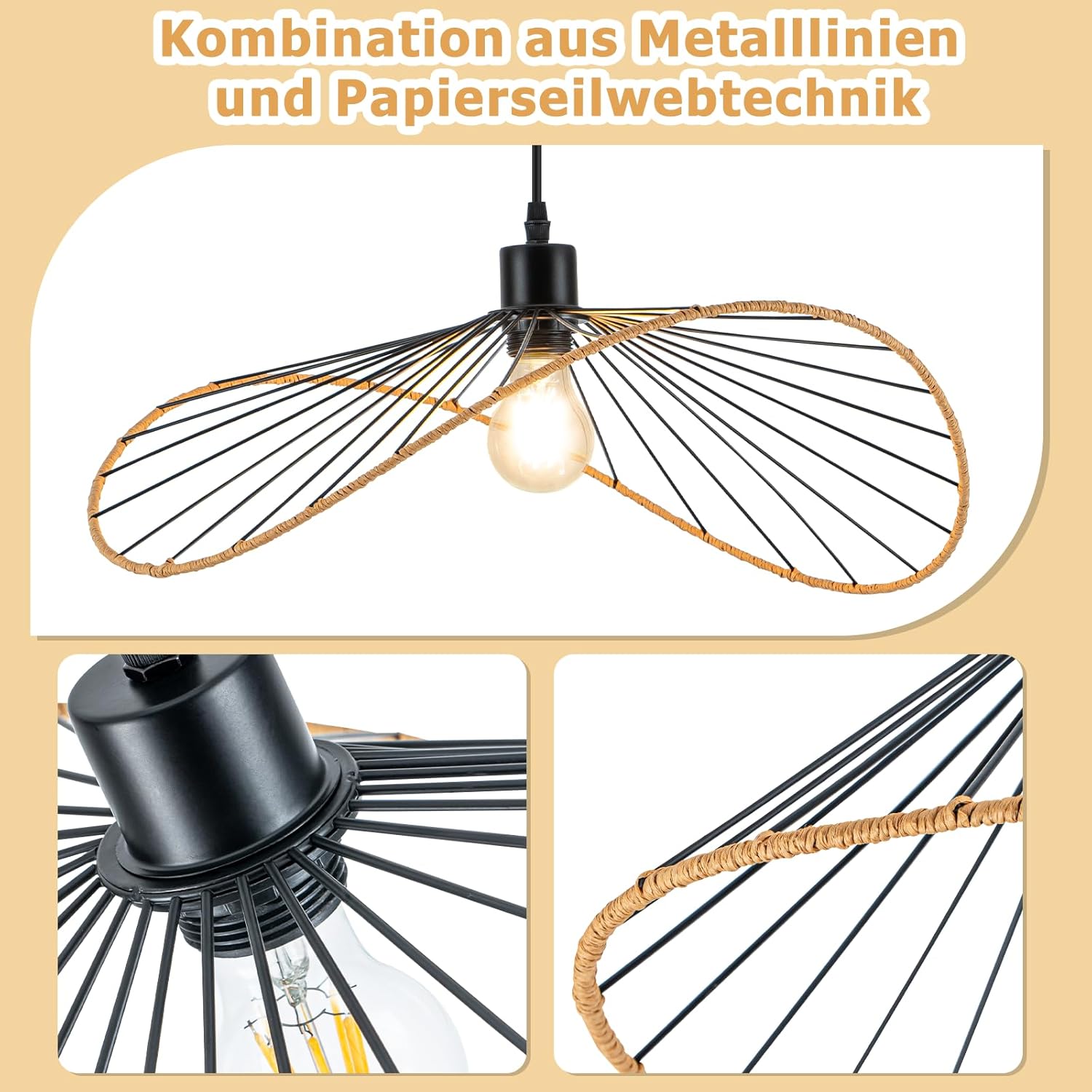 ZMH Suspension Vintage 1 Flame E27 Noir Salle à Manger Sans Ampoule - 5