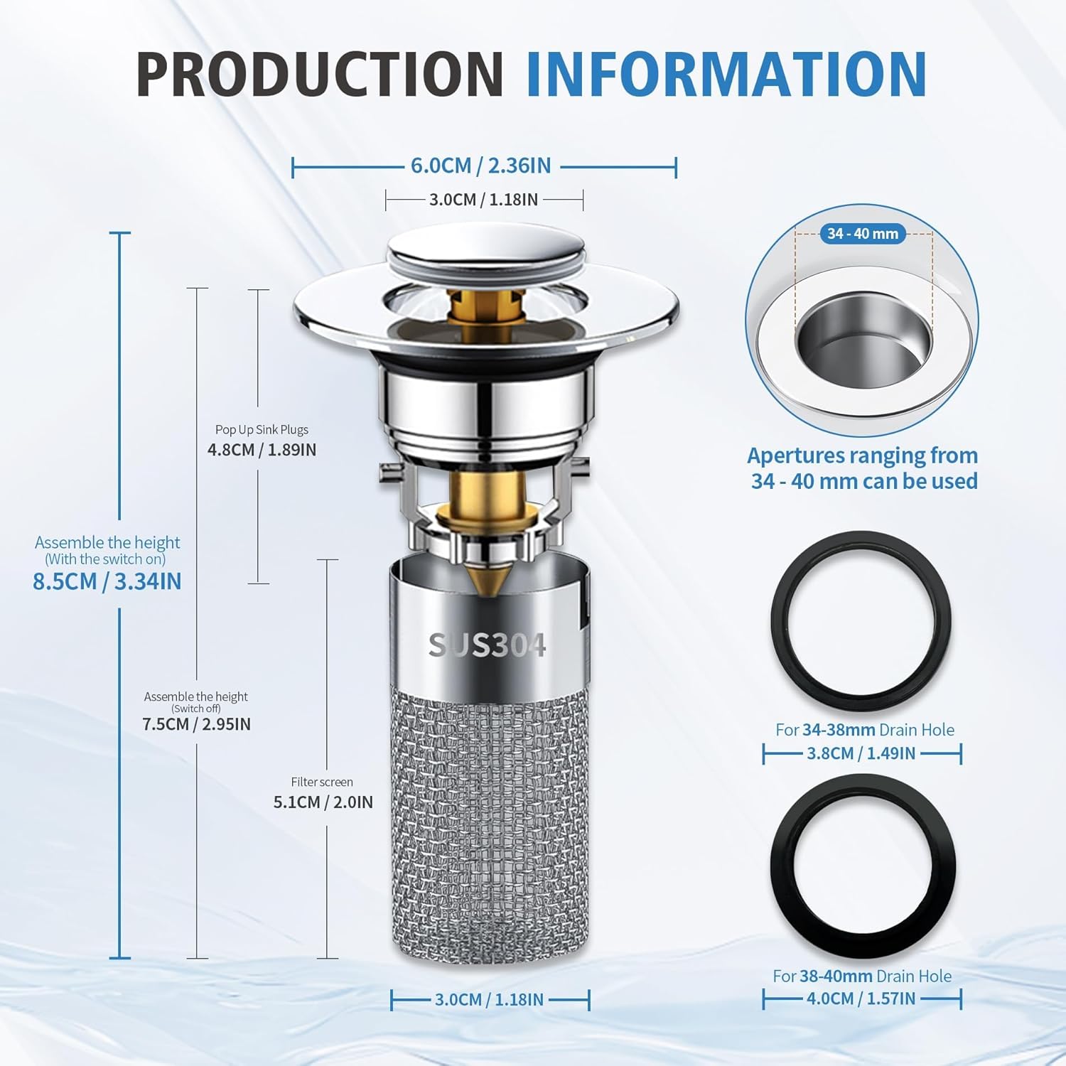 Set 2 Filtri Per Lavello In Acciaio Inox - LBTrading, Antintasamento Con Maniglia, Diametri 5,2 Cm