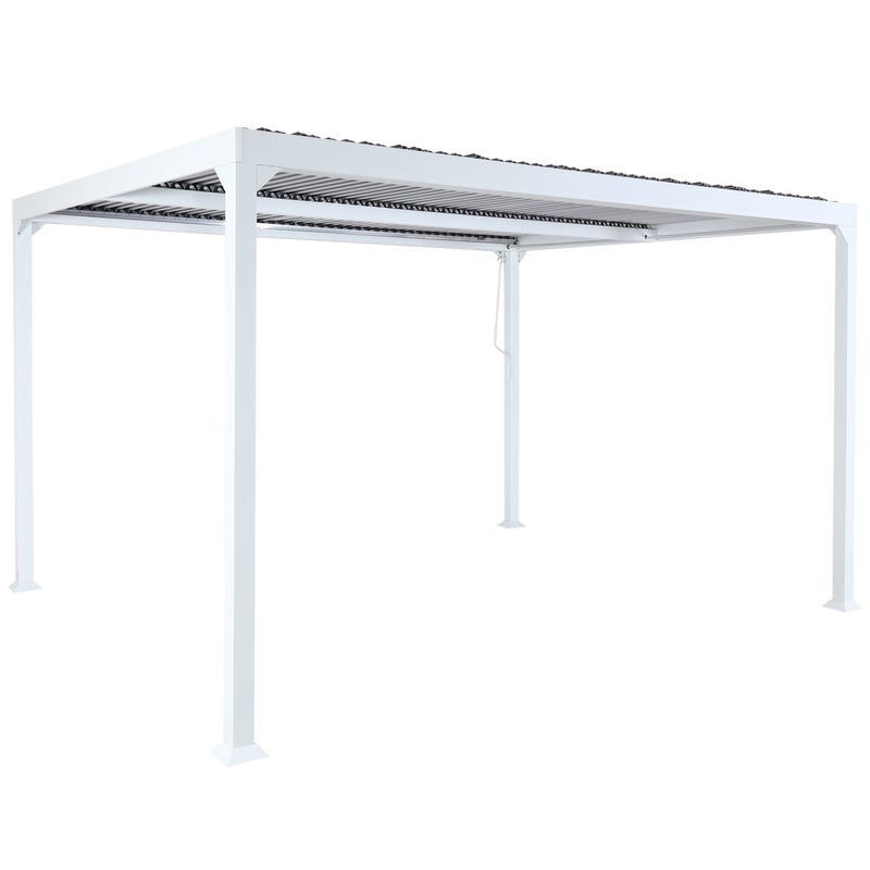 Aluminiowa pergola HWC-L41, zadaszenie tarasowe z listew, solidna 8cm metalowa rama 3x3,7m ~ biały