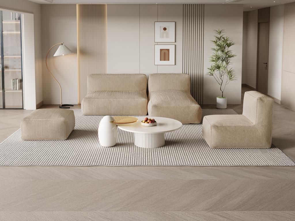 Divano angolare modulare con poltrona e pouf in velluto a coste - Main Image