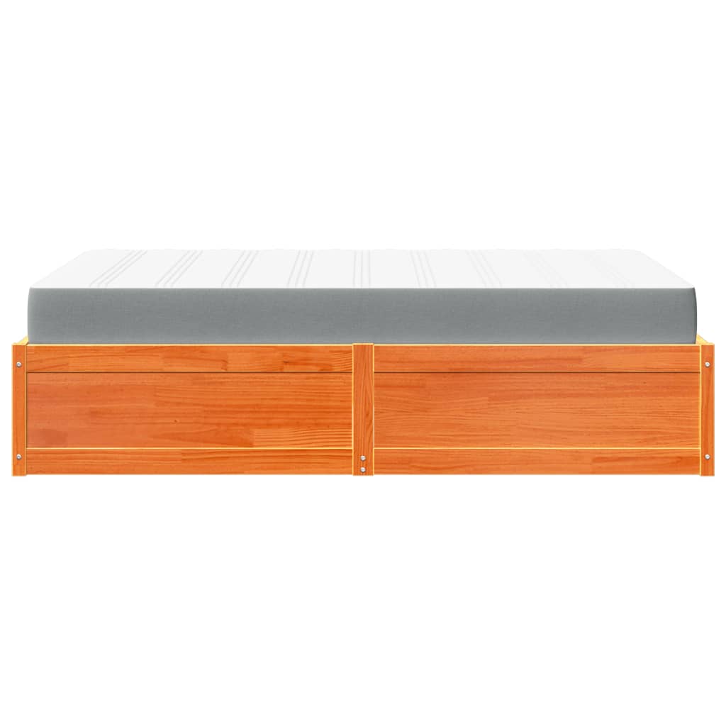 Lit avec matelas, bois massif de pin, cire marron, pour la chambre, 120 × 200 cm - 7