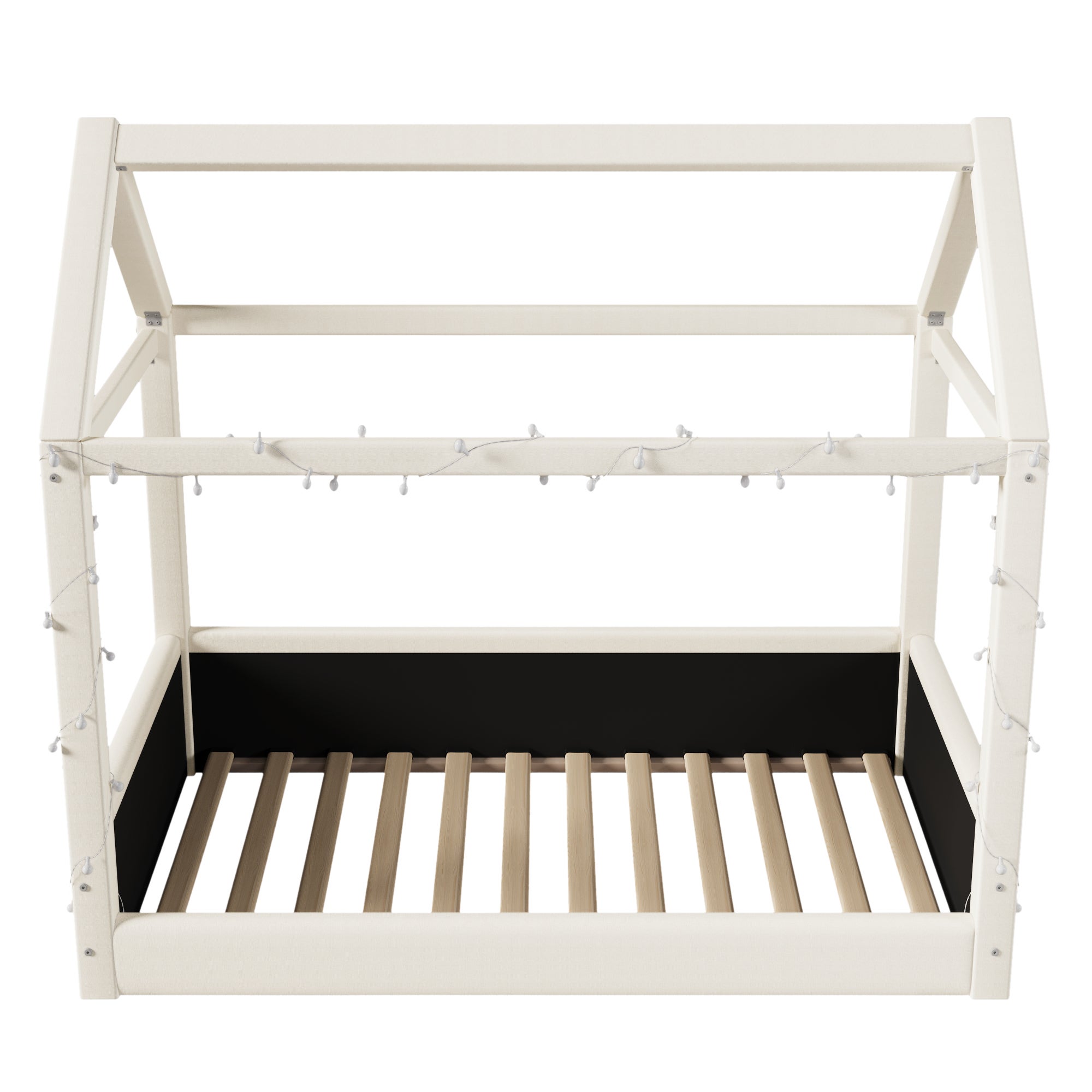 Łóżko domek 90x200cm - z listwą LED - Design dachu - MDF - Beżowy (materac nie jest wliczony w cenę) - 6