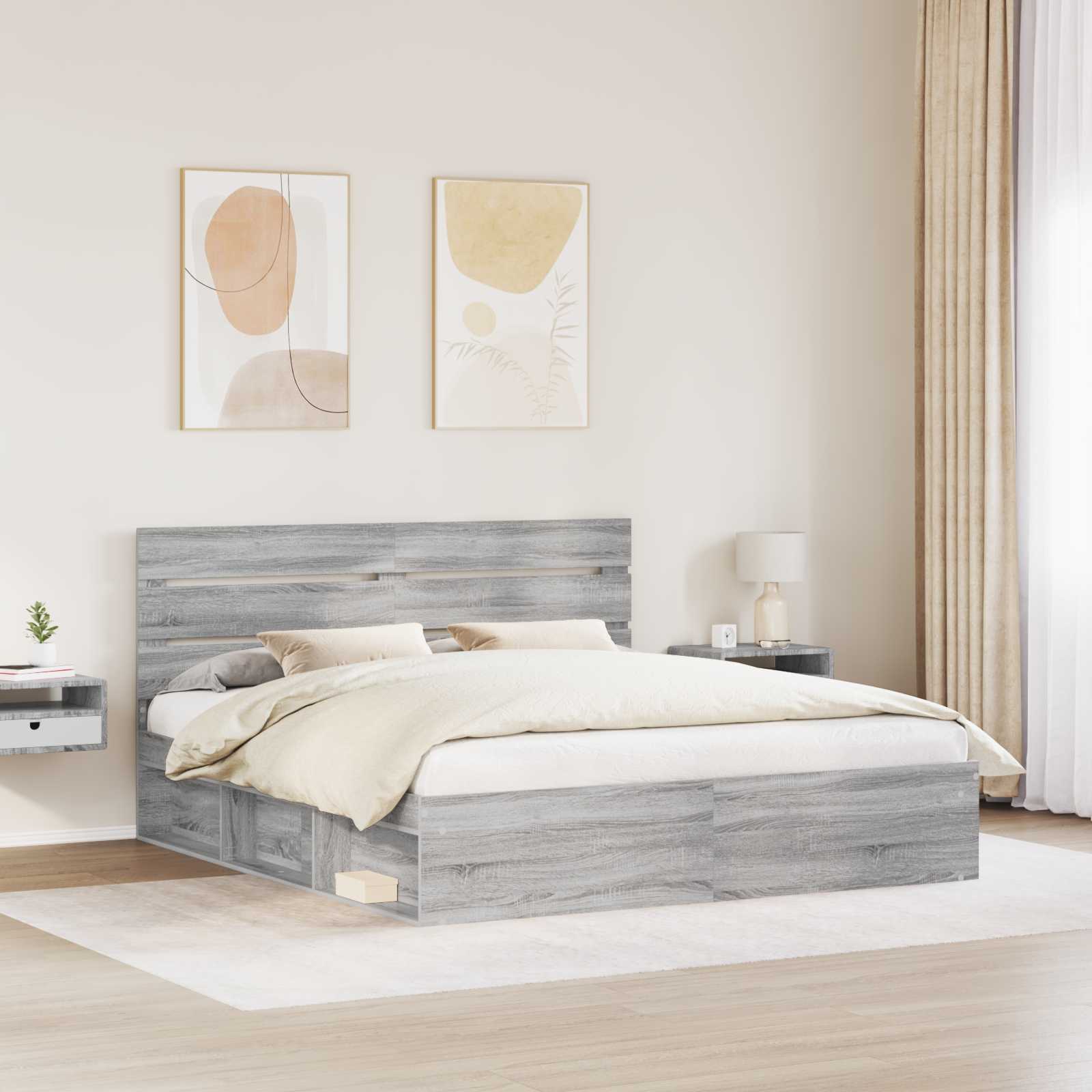 Cadre de lit gris 180 x 200 cm pin massif - 3