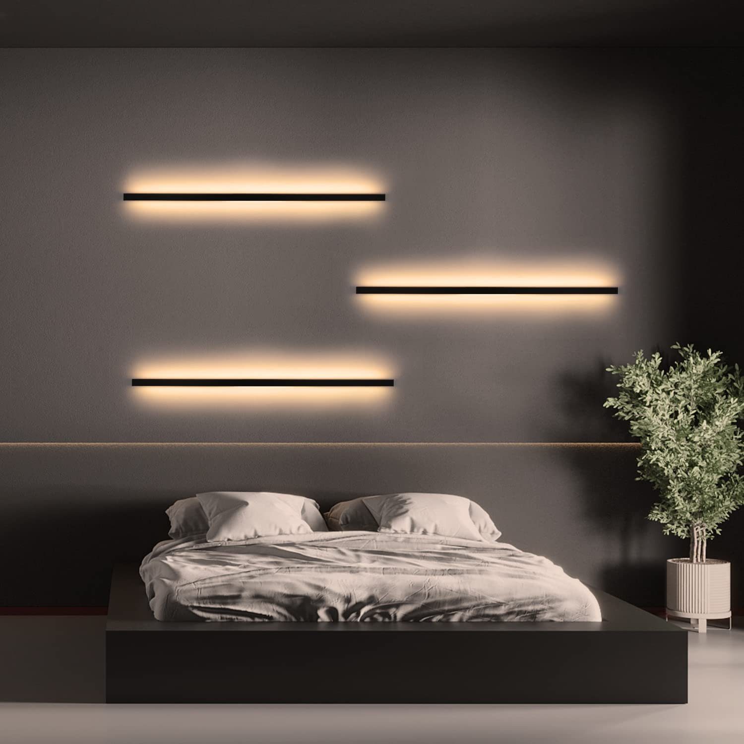 ZMH Nowoczesna, czarna lampa ścienna LED do wnętrz, 100 cm, do przedpokoju i sypialni - 3