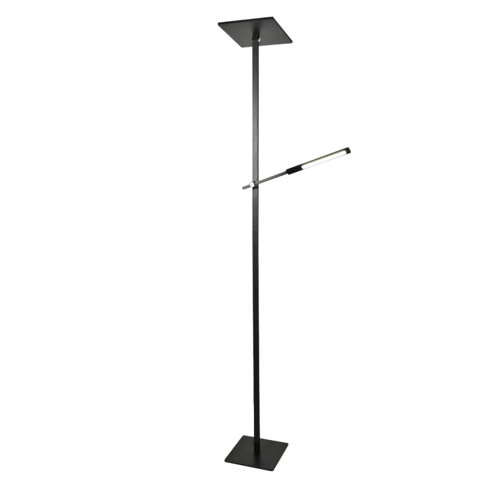 Ideal - Czarna lampa stojąca LED z metalu wys. 180 cm Fabas Luce - 2 lampy 40 W i 8 W ze zintegrowaną diodą LED 3000 K