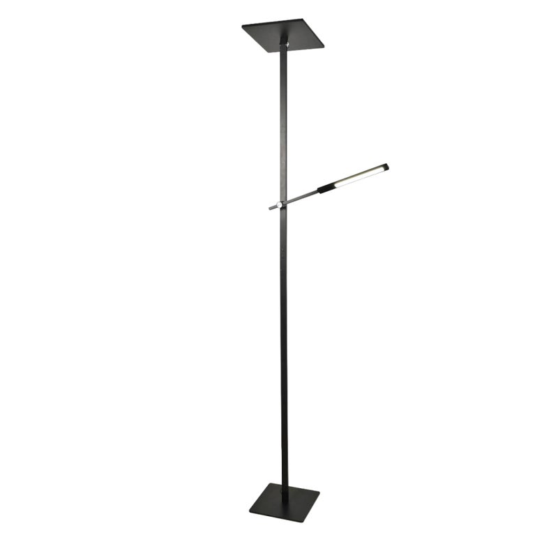Ideal - Czarna lampa stojąca LED z metalu wys. 180 cm Fabas Luce - 2 lampy 40 W i 8 W ze zintegrowaną diodą LED 3000 K