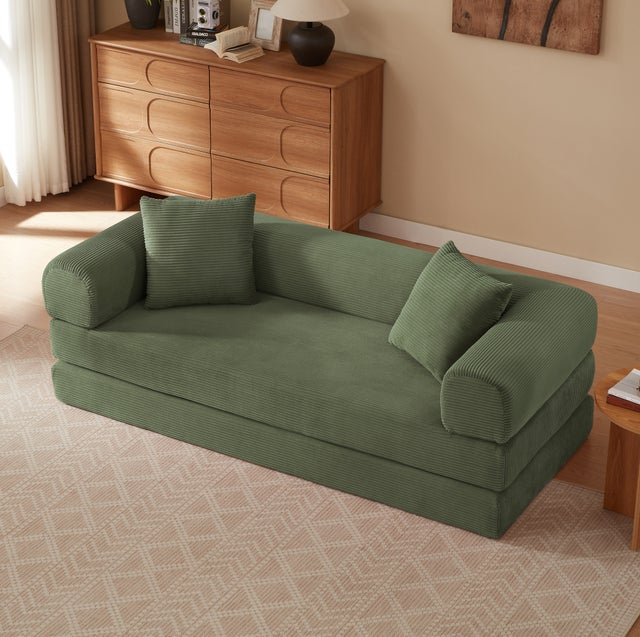 Sofá conversível modular 195x89x59 cm, cama 1 lugar, espuma verde