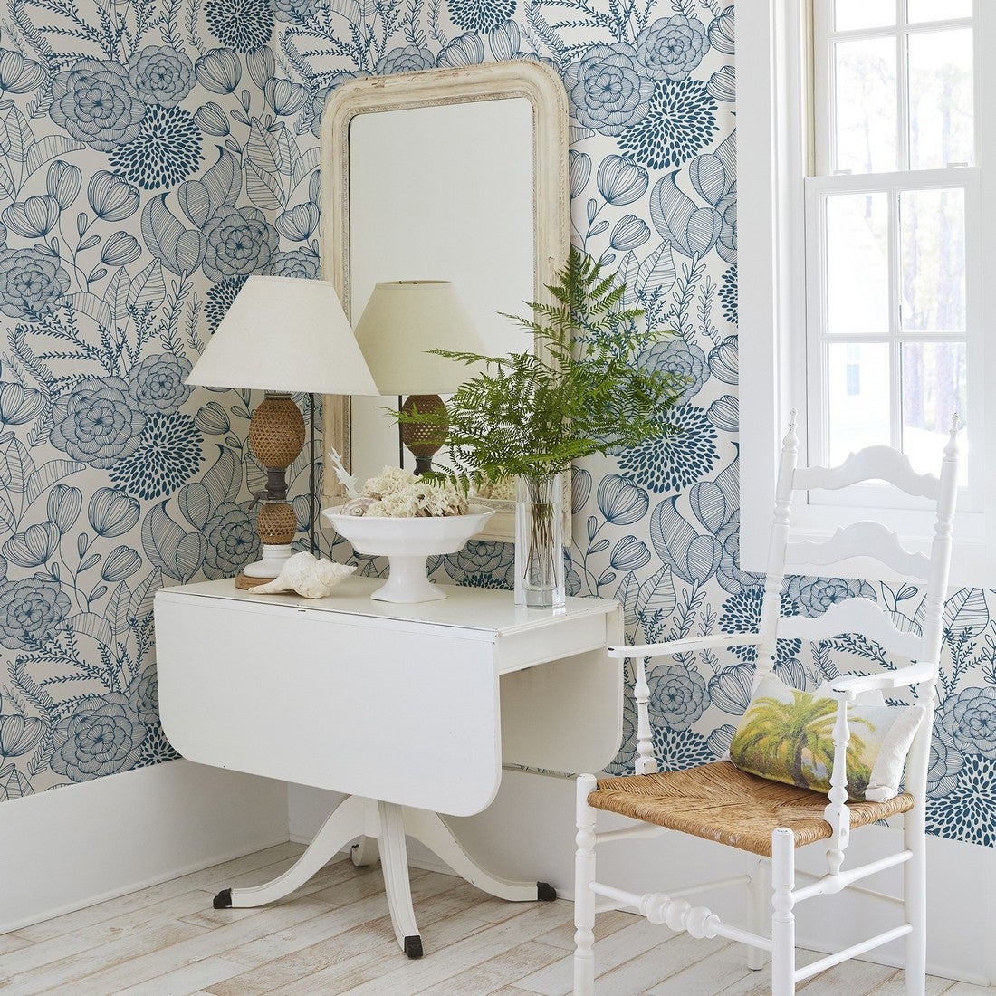 Papier peint vinyle fleurs dessinées bleu - Morgan Flowers 680643 de GAULAN - Rouleaux de 10 m x 0,53 m - 3