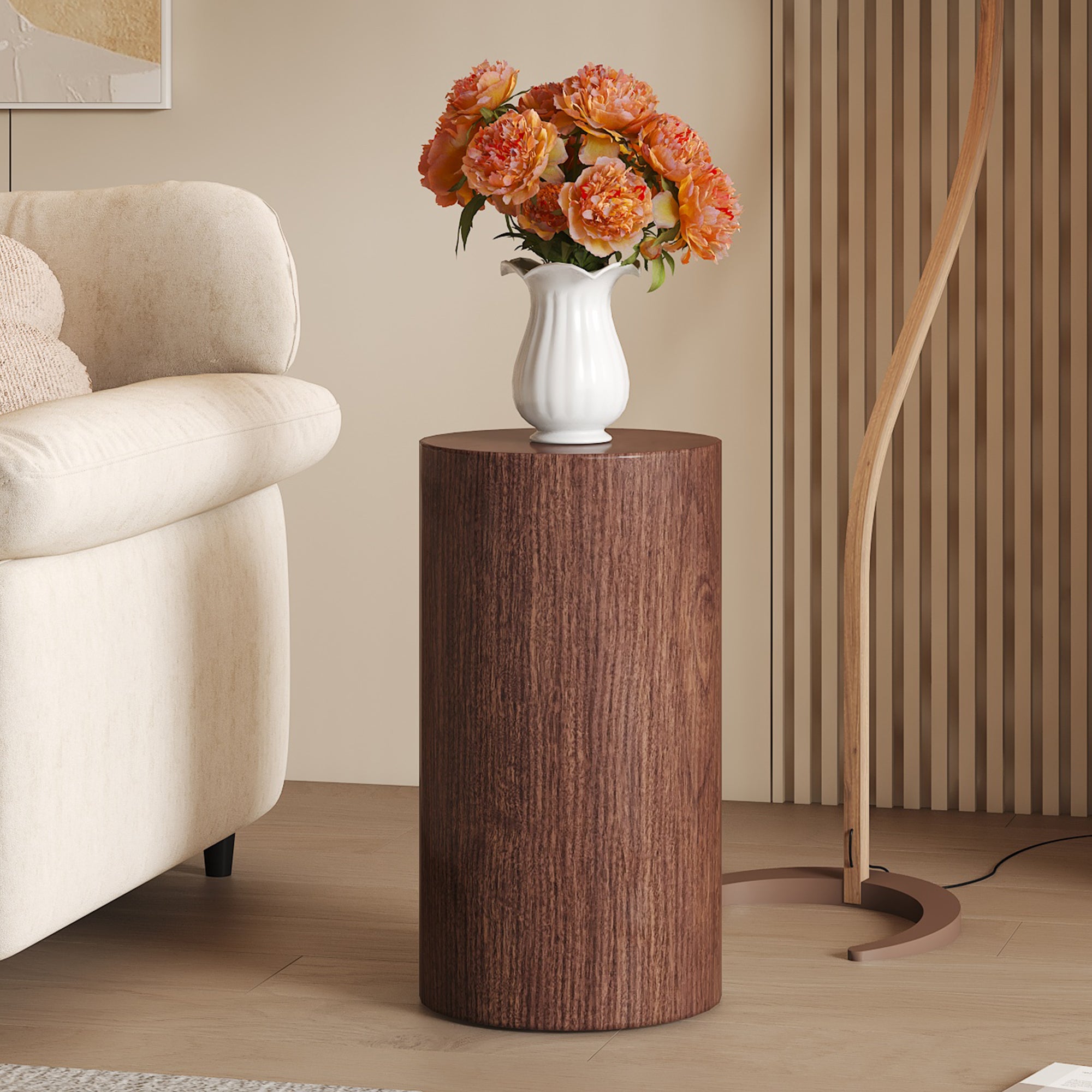 Table basse ronde MDF noyer design minimaliste salon console décorative - 2