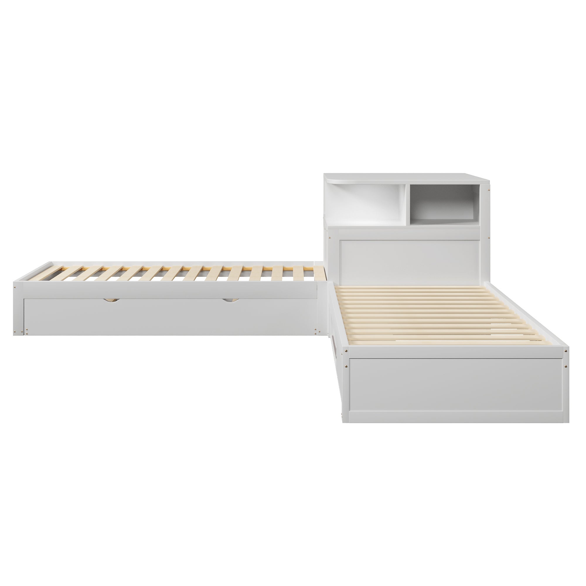 Lit plateforme 2x90x200cm avec lit gigogne 90x190cm, lit enfant avec armoire de rangement. lit double Sommier à lattes, blanc - 8
