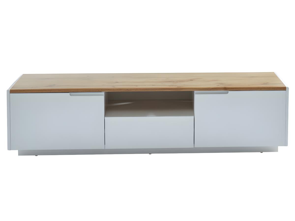 Meuble TV AMANI - 2 portes & 1 tiroir - MDF - Coloris: Blanc laqué et chêne - 6