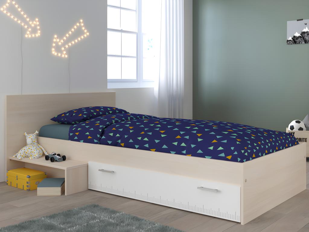 Lit enfant 90 x 190 cm avec 1 tiroir - Coloris : Naturel et blanc