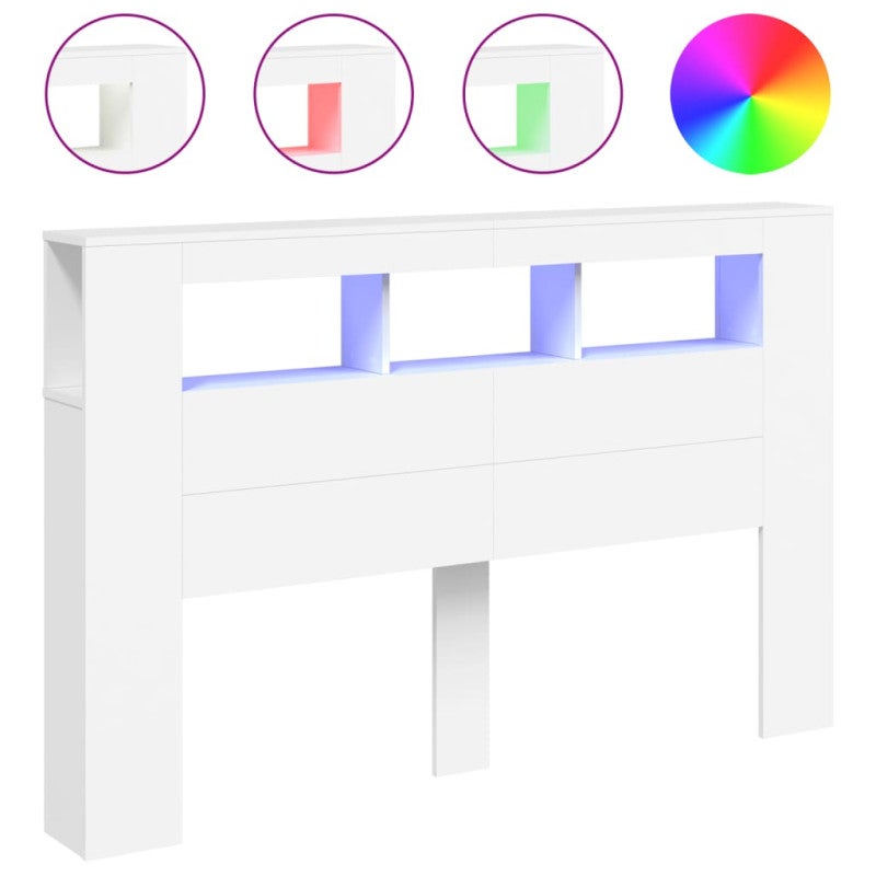 Tête de lit à LED blanc 160x18,5x103,5 cm bois d ingénierie - 2