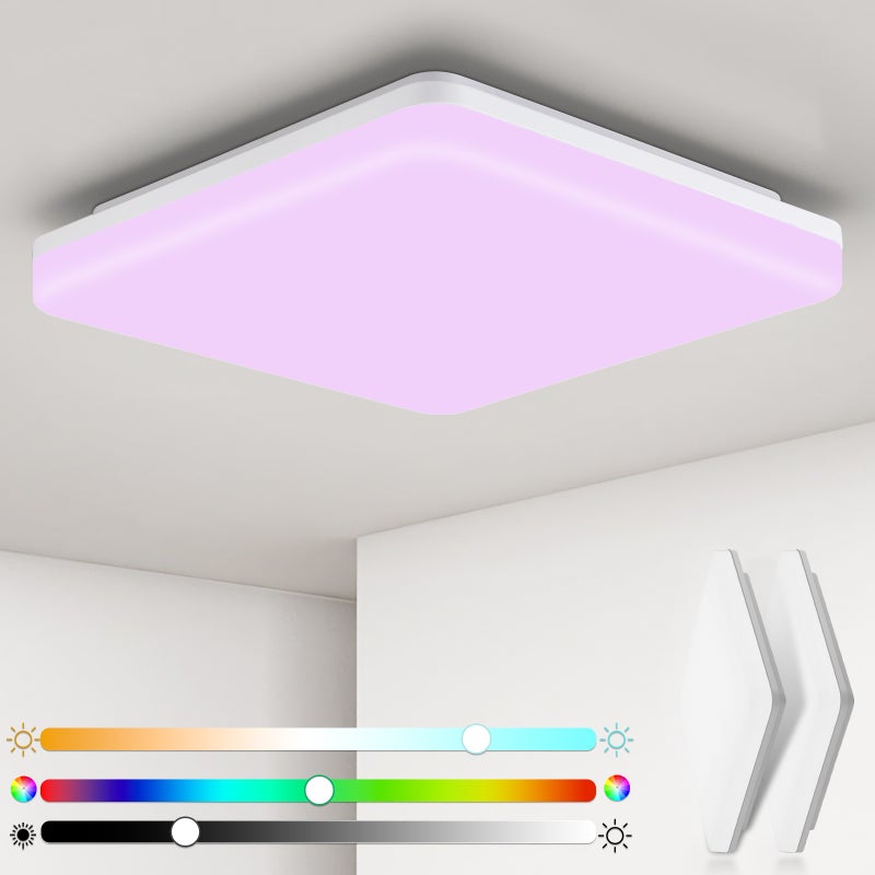 LOVHAUS Zestaw 2 Sufitowych LED RGB 24W Ściemnialnych z Pilotem, Oświetlenie Sufitowe do Kuchni 2400LM do Salonu/Łazienki/Sypialni, IP54