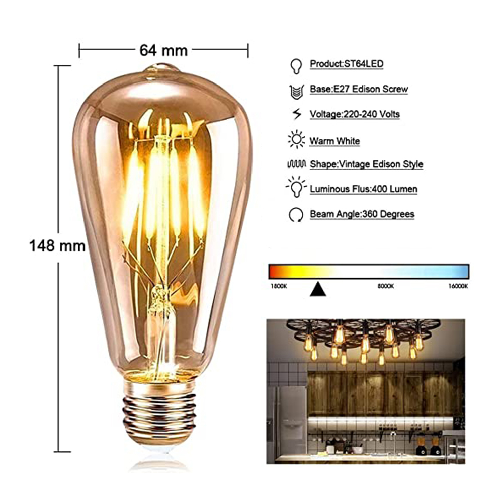 6 Ampoules E27 Ampoule Led Ampoule Ampoules Led Ampoule À Vis Ampoules Rétro Ampoules À Économie D'énergie Ampoules 2700K 4W Blanc Chaud - 2