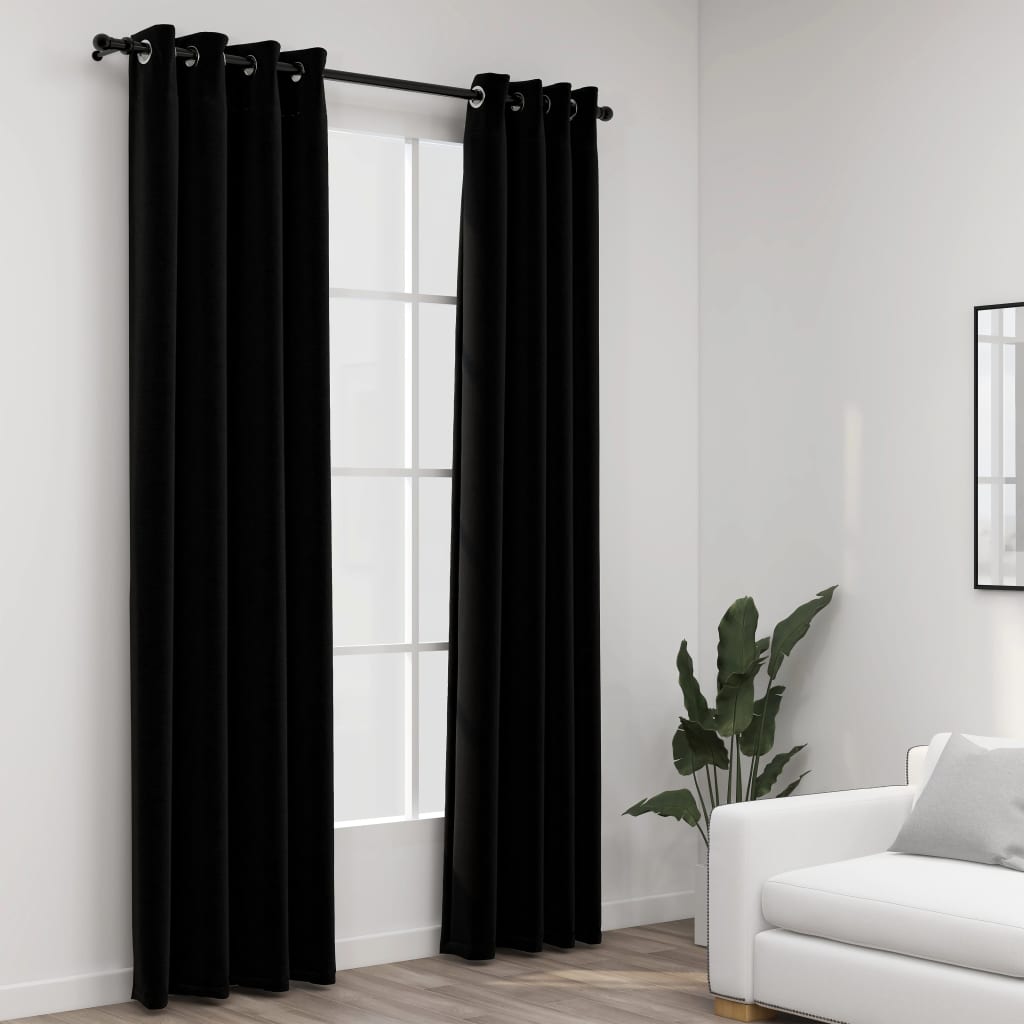 Maison exclusive - cortinas opacas con ojales look de lino 2 pzas negro 140x245 cm
