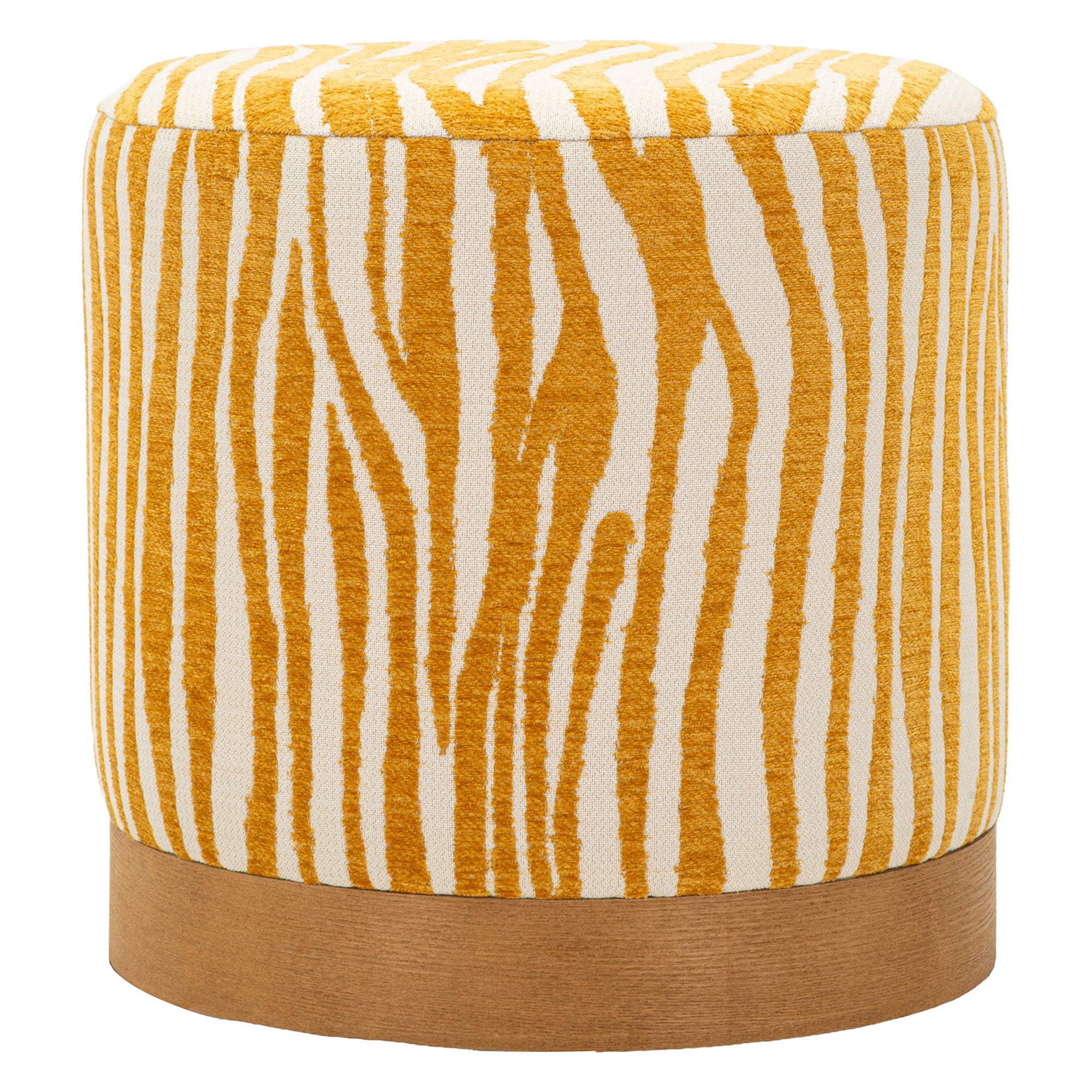 Pouf rond, effet zèbre, structure or, 41x42x41h cm, jaune moutarde ...