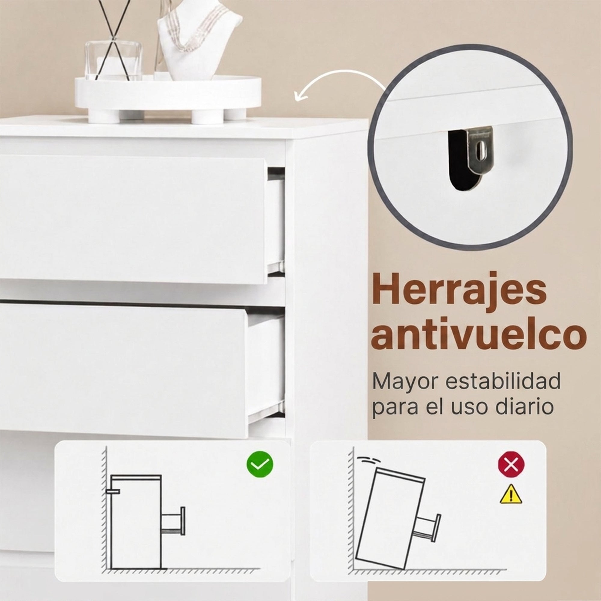 Cômoda de madeira confortável com 6 gavetas, estilo moderno, para ...