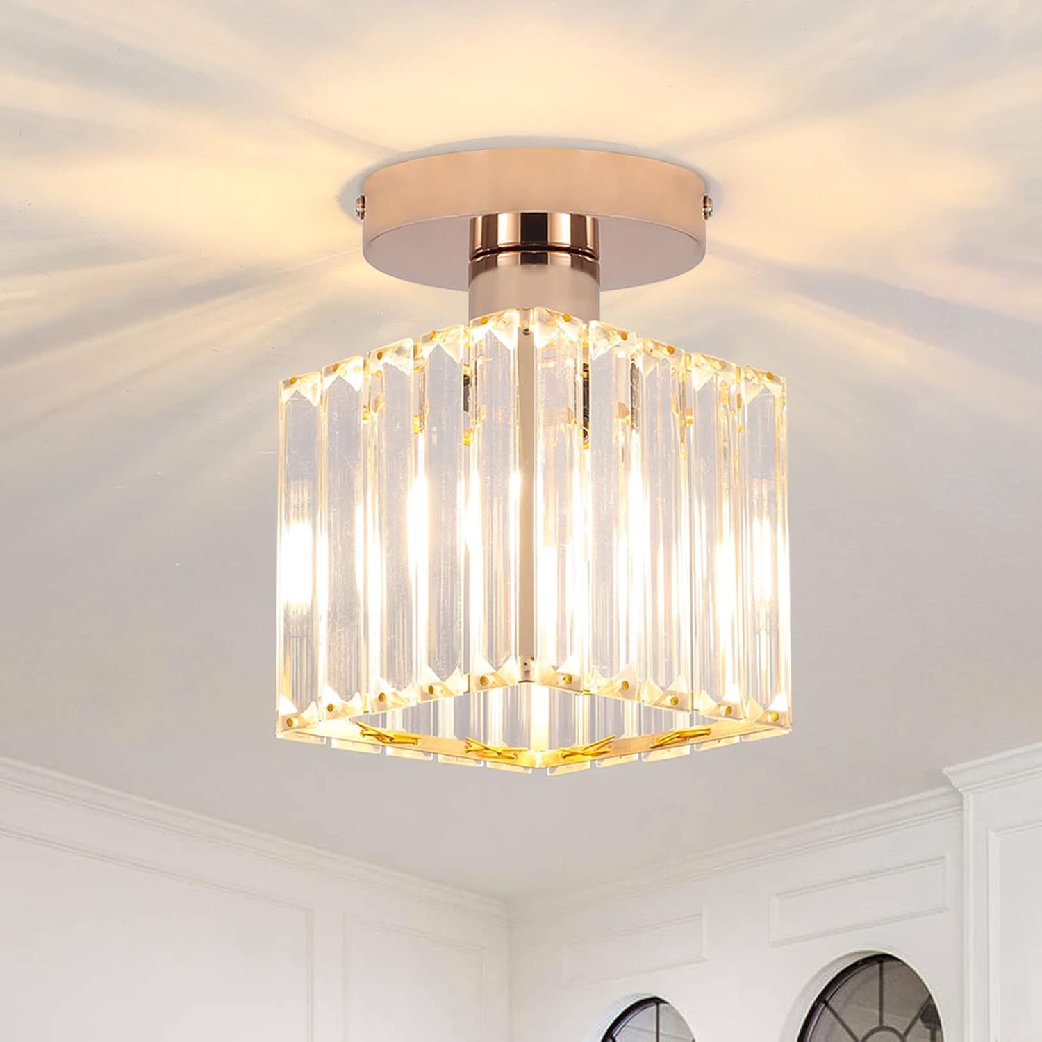 Nowoczesna kryształowa lampa sufitowa złota lampa sufitowa pojedynczą głowicą kryształowy żyrandol akcesoria lamp sufitowych mini lampa półwpuszczana