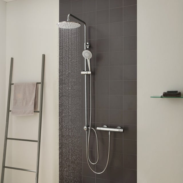 Colonne de Douche Système de Douche Chrome sans Robinetterie, Ensemble de Douche avec Jet rond et Douchette à main 3 modes, Réglable en Hauteur