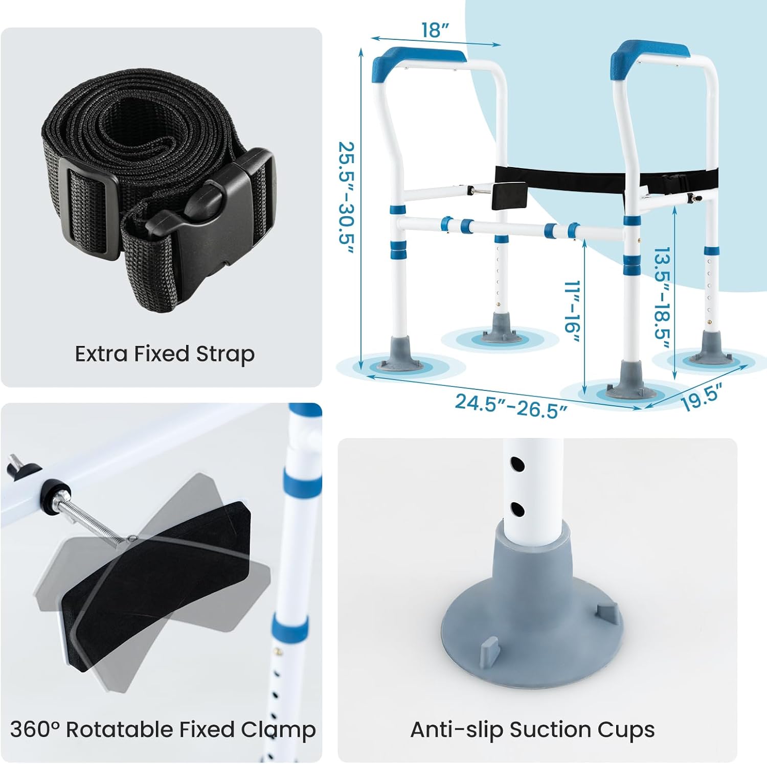 Barra de Apoio para Sanita para Idosos, com Alças Ajustáveis ​​em Altura e Largura, para Idosos ou Pessoas com Deficiência, Auxiliar de Sanita - 5