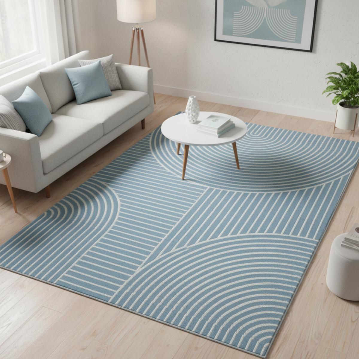 tapis salon 200x290 tissé bleu rectangle motif géométrique LYN49 ARCROL - 2