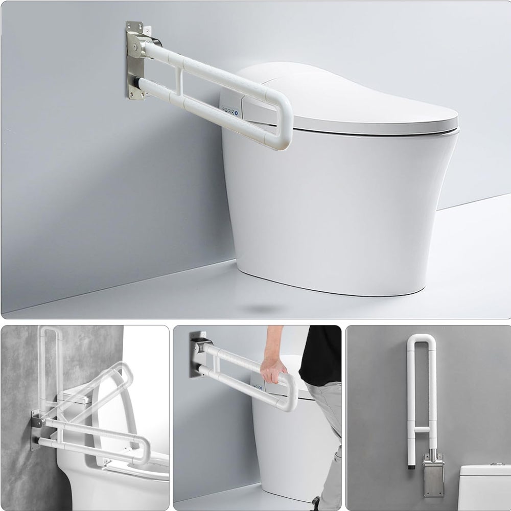 Barra de apoio dobrável para vaso sanitário, alça de chuveiro, barra de segurança para vaso sanitário, aço inoxidável para deficientes e idosos - 5