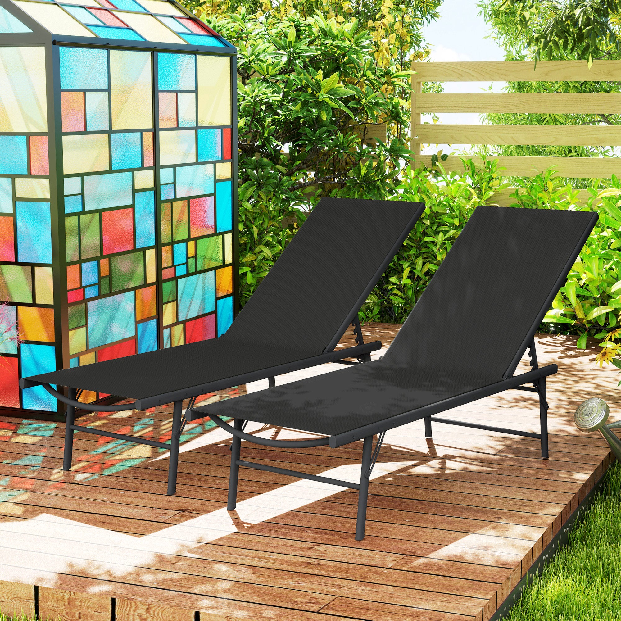 Lot de 2 bain de soleil chaise longue pliante textilène transat jardin extérieur inclinable 54 x 164 x 84 cm noir - 4