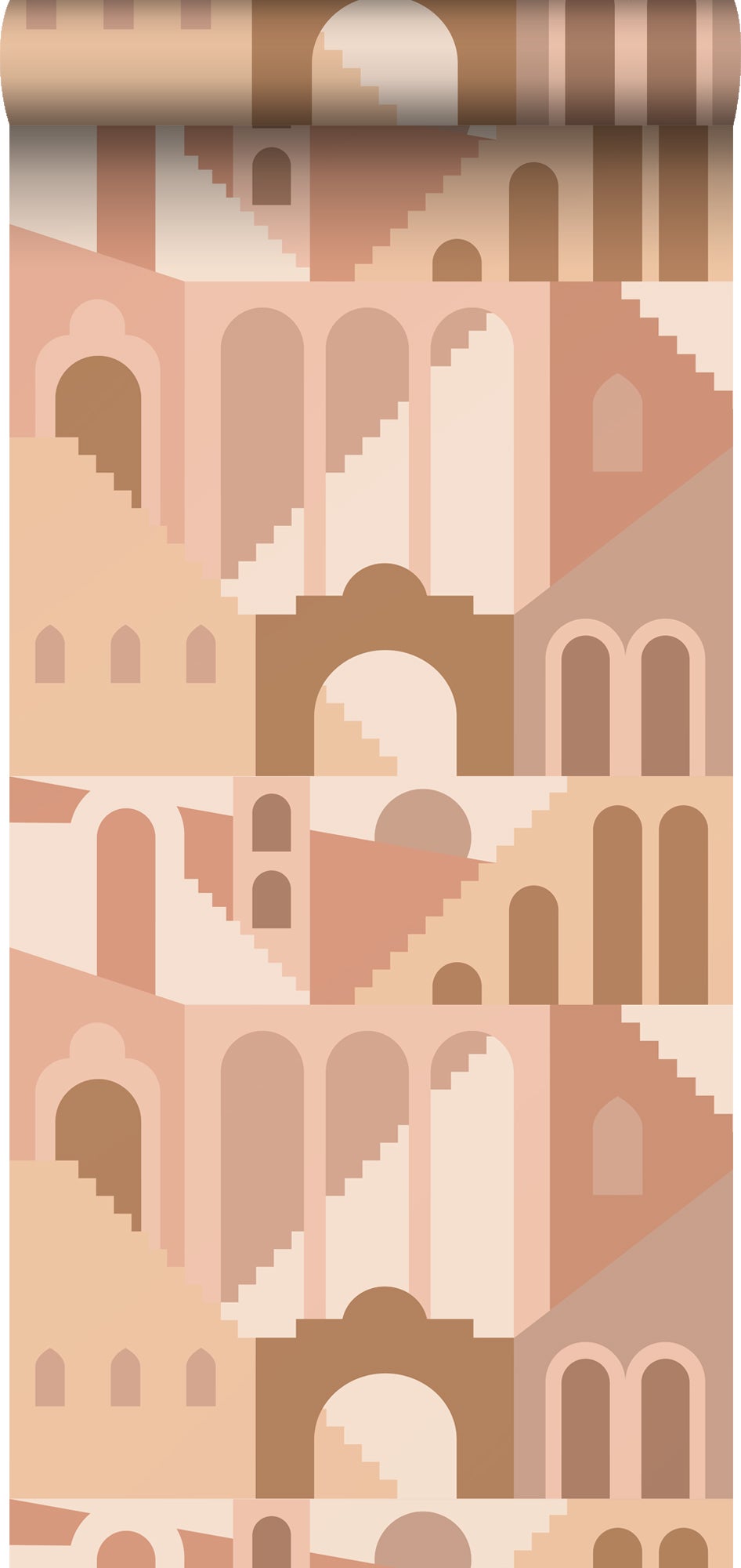 Papel pintado casas mediterráneas rosa terracota - 50 x 900 cm - estahome