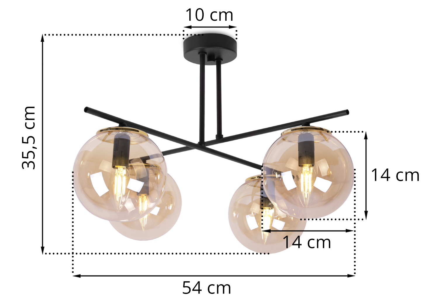 Lampa sufitowa wisząca Modena modern 4xE27 abażur kula miodowa/złota Light Home LH - 6