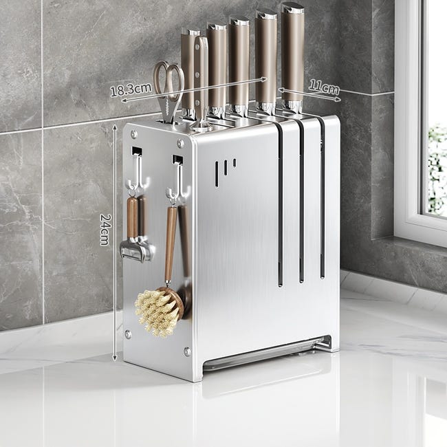 Uchwyt na noże kuchenne ze stali nierdzewnej, kolor metaliczny, 18,3 x 11 x 24 cm