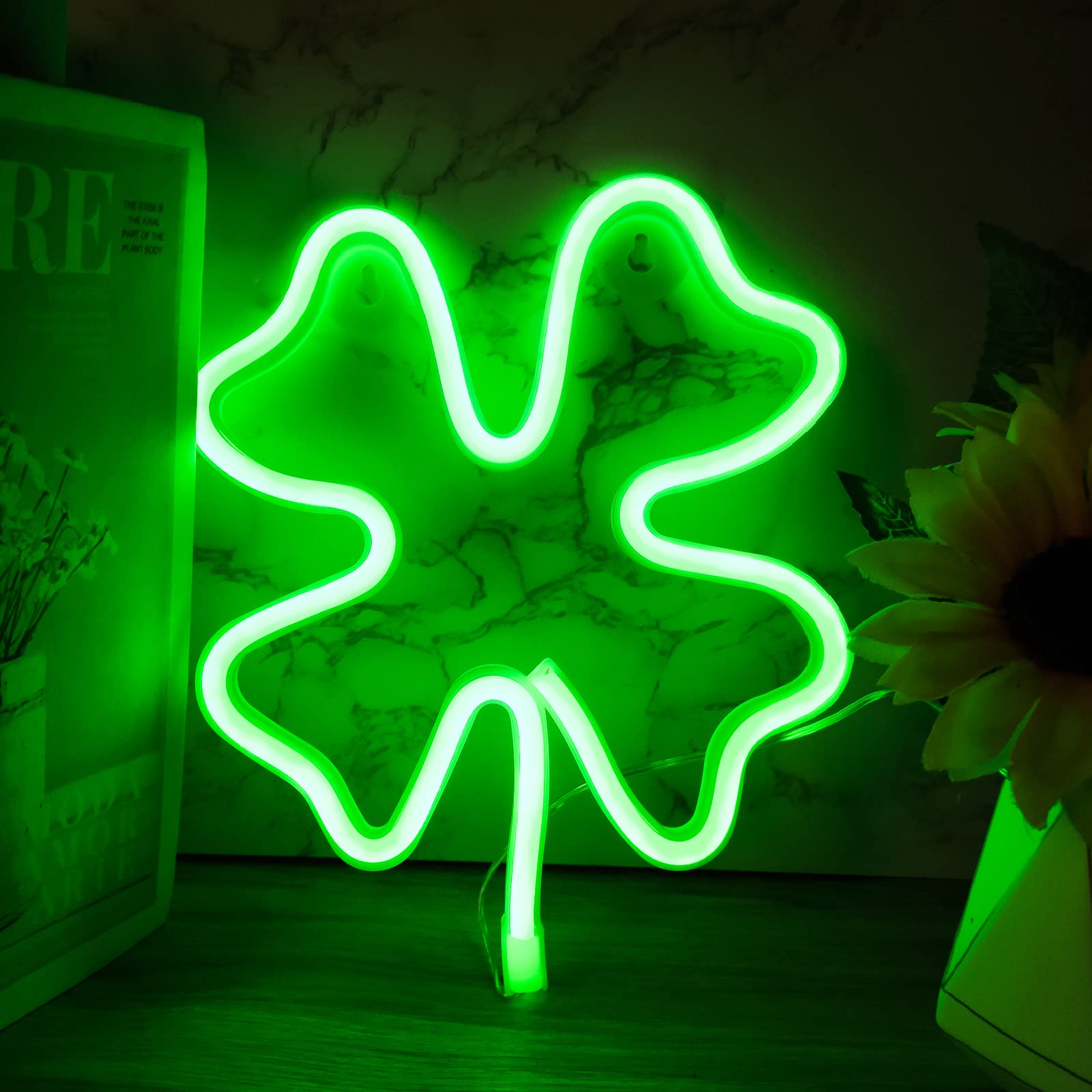 Luci al neon a forma di quadrifoglio da 2 pezzi per camera da letto, insegna luminosa Novità insegne al neon a LED per camera, decorazione da parete - 9