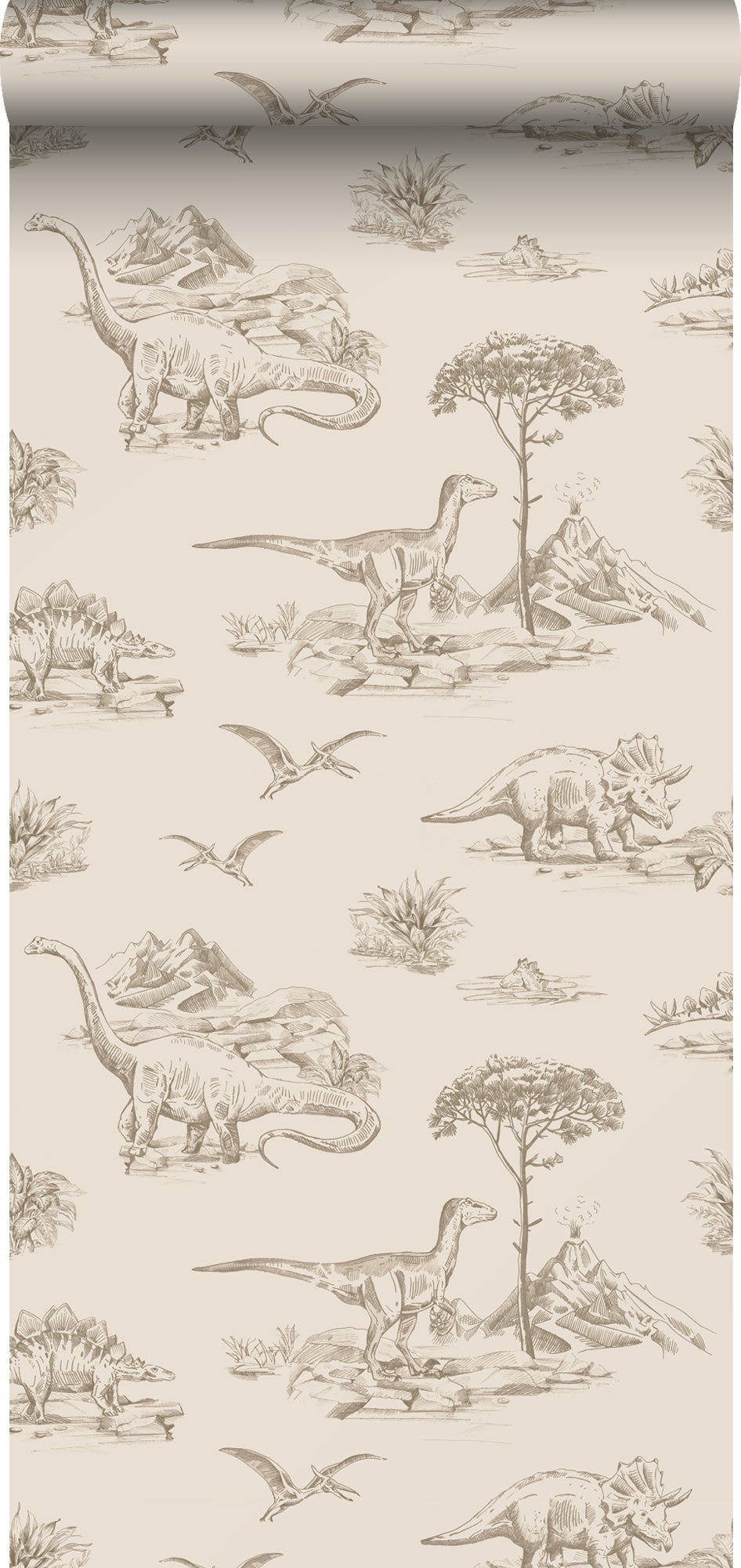 Tapeta dinozaury beżowym - 53 cm x 10.05 m - ESTAHOME