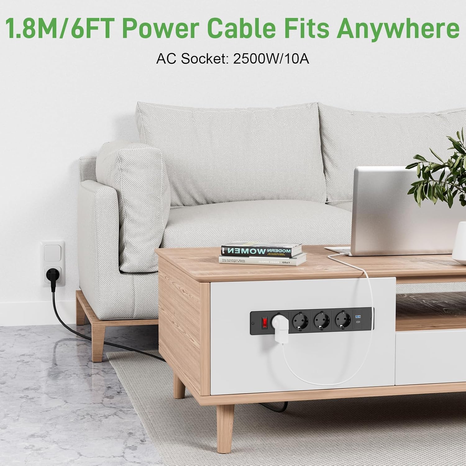 Multiprise Encastrable 4 Prises, Prise Encastrable Plan de Travail avec USB C PD 20 W, Multiprise de Table avec Interrupteur - 4