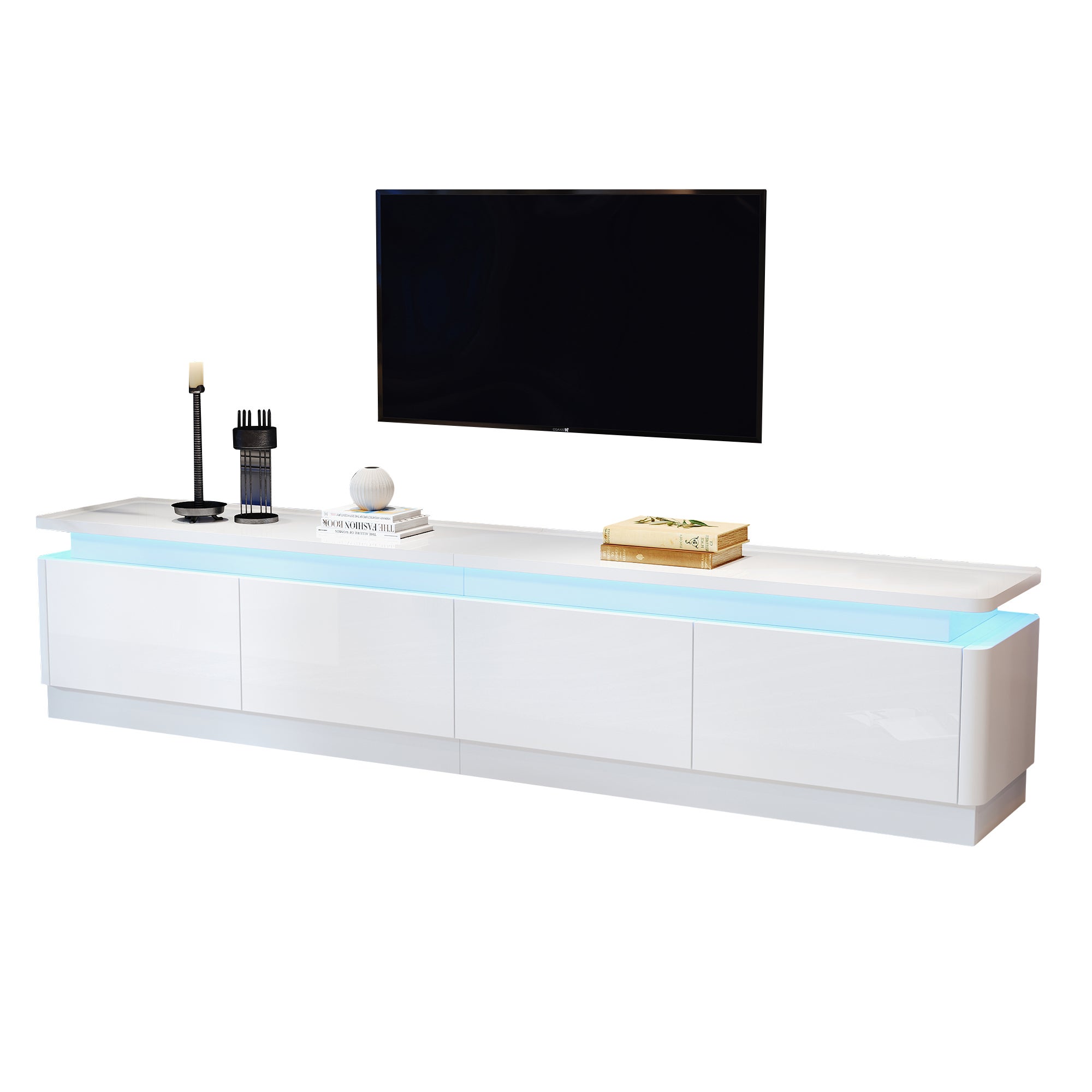 Stolik pod TV 180x34x40cm - z 4 szufladami - z oświetleniem LED - wykończenie błyszczące - kolor biały - 7