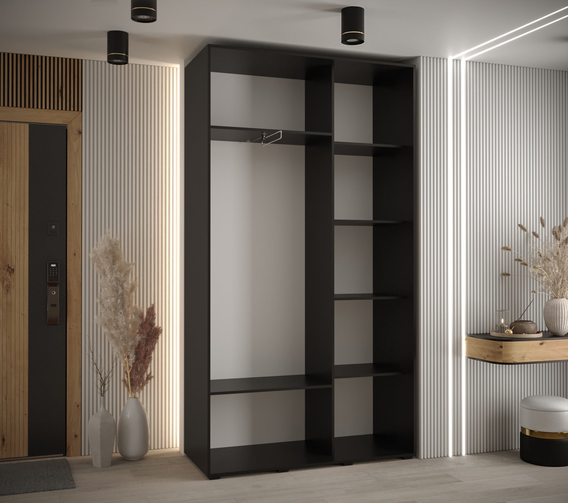 Szafa przesuwna wysoka Davos 6 140 x 45 x 235,2 cm czarny + artisan + u. srebrny - Abiks Meble - 3