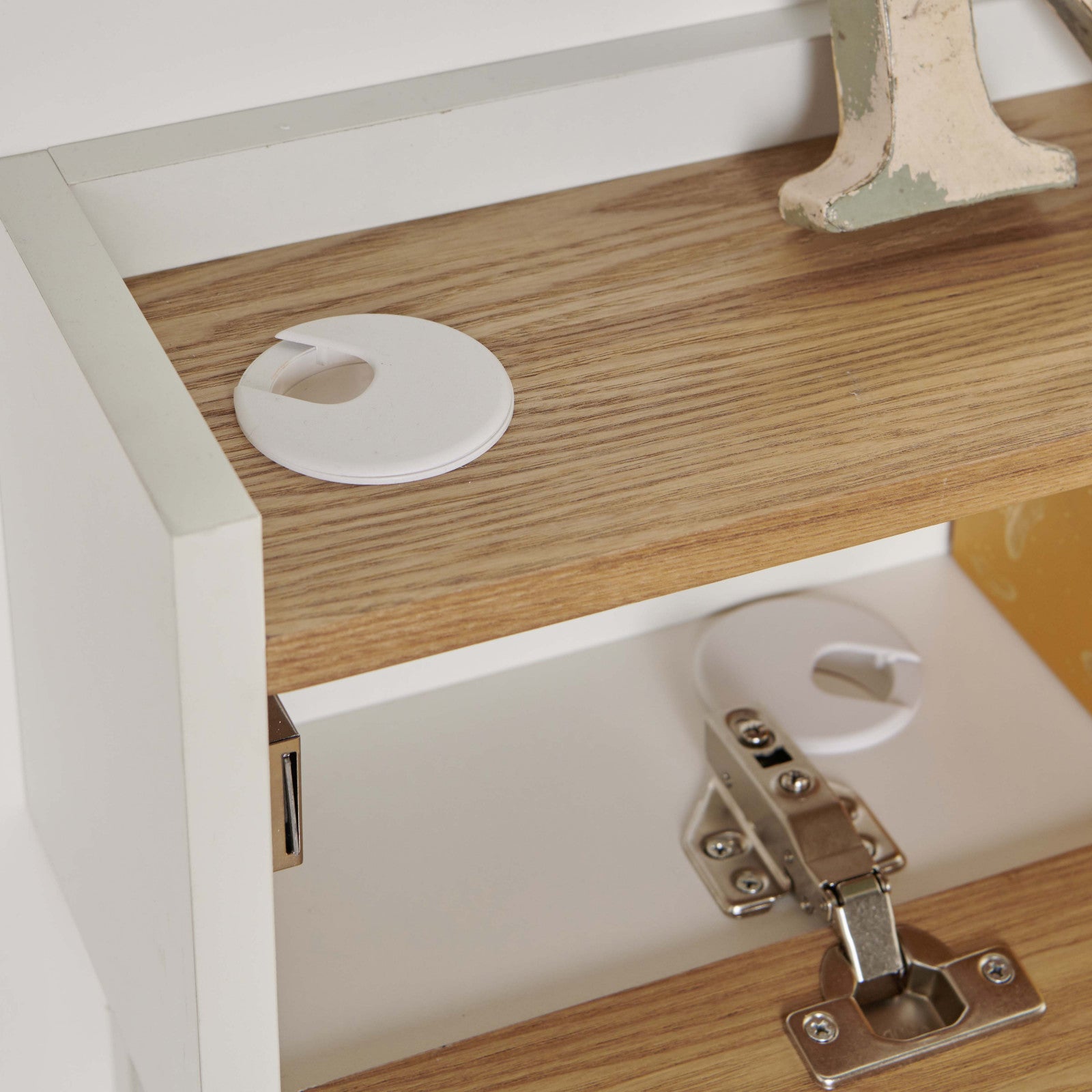 Bureau mural rabattable chêne et blanc 100cm - avec passe câbles - 8